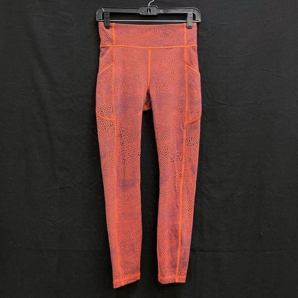 Wmns LULULEMON Orange Crackle Invigorate High Rise Crop Athletic Leggings Sz 6
