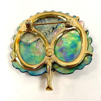 Ariki 22K Gold-Plate Peacock Pin With Carved Paua Shell Tail From New Zealand