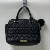 Betsey Johnson Black Puffy Heart Quilted Satchel Purse w Dragonfly