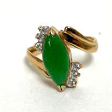 14K Yellow Gold Green Jade & Cubic Zirconia Accent Ring Size 5.25, 2.36g