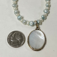 925 Sterling Silver Mother Of Pearl Enhancer With Pearl Necklace 25 Inches