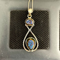 925 Sterling Silver Drusy Freeform Pendant With 23 1/2" Box Chain 12 Grams