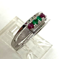 14K White Gold Emerald & Ruby Accent Band Style Ring Size 6, 2.89g