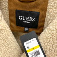 NWT Wmns GUESS Brown Faux Suede Sherpa Double Breasted Coat Jacket Sz M MSRP$350