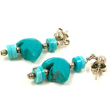 Sterling Silver Turquoise Bear Fetish Beaded Dangle Earrings 2.56g