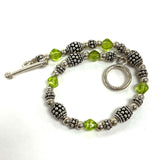 7.75" Sterling Silver Green Glass & Sterling Beaded Toggle Bracelet, 15.31g