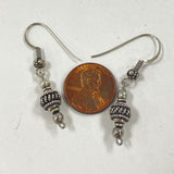 Sterling Silver Ethnic Bali-Bead Style 1 3/4" Long Dangle Earrings, 4.53g