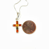 Sterling Silver 17.75" Mixed-Color Amber Cross Pendant With Chain, 4.2g