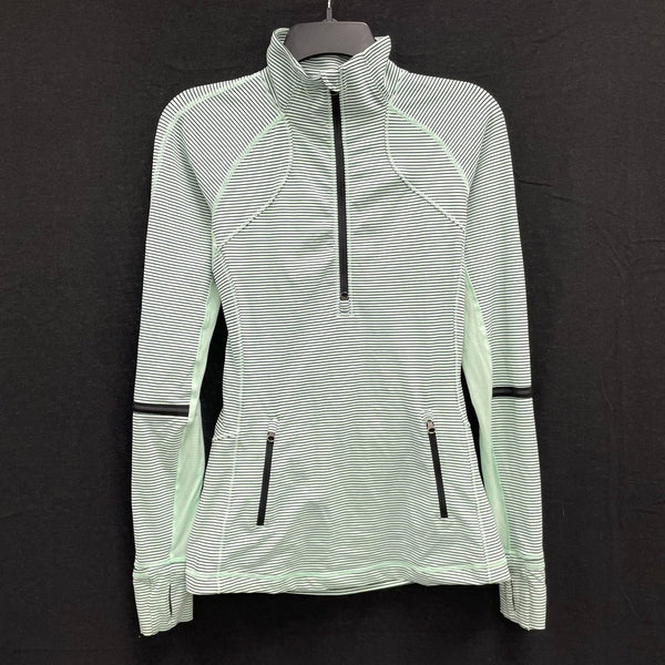 Wmns LULULEMON Mint Green Striped Grace w Race 1/2 Zip Pullover Sweatshirt Sz 6