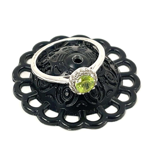 Sterling Silver Sz. 6 3/4 Peridot & CZ Gemstone Halo Ring, 1.74g