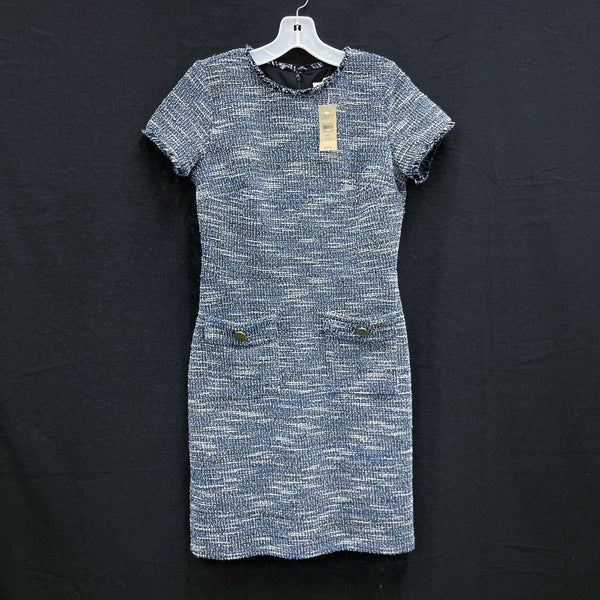 NWT Wmns LOFT Blue Tweed Short Sleeve Knee Length Sheath Dress Sz 4P MSRP$89