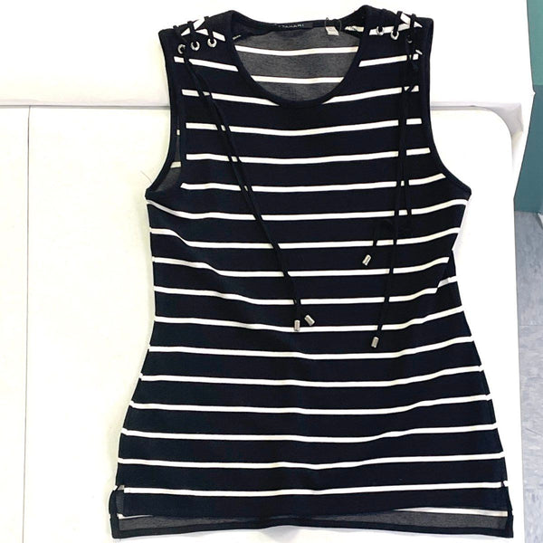 Wmns NWT Tahari Laced Grommet Black and White Stripe Tank Top Sz S