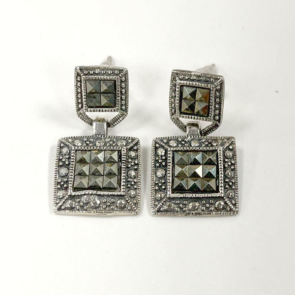 Sterling Silver Post Drop Dangle Marcasite Accented Earrings, 4.59g