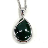 Sterling Silver Green Jade 20x13mm Teardrop Pendant on 18" Chain