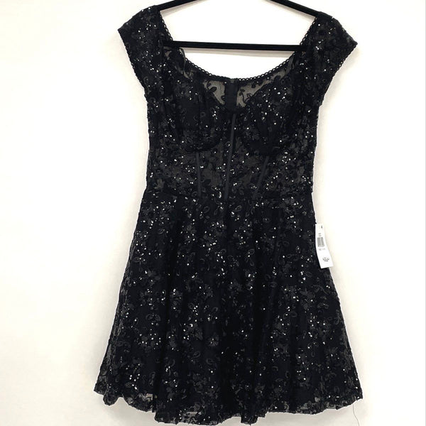 NWT B.Darlin Black Sequin Embroidered Short Fit & Flare Dress Women’s Sz 11/12