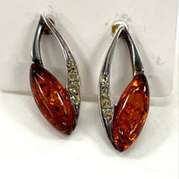 925 Sterling Silver Modern Free Form Design With Amber & CZ Accents 2.51 Grams