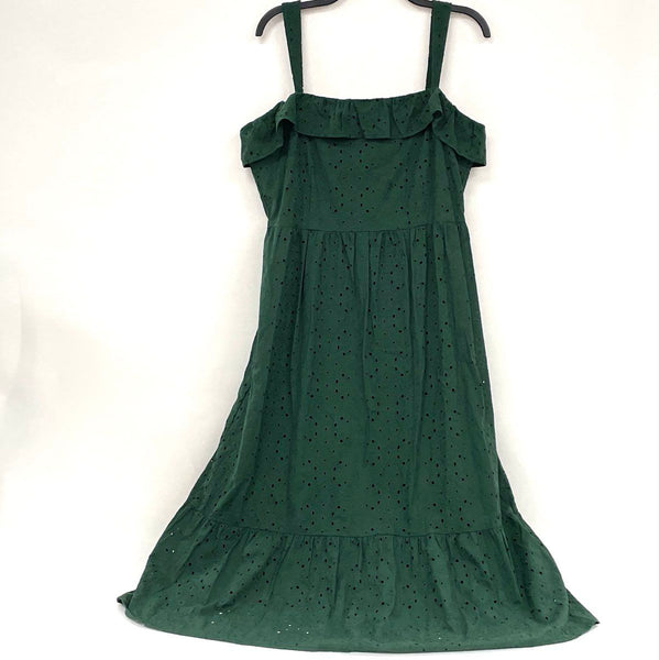 NWT Loft Ruffle Neckline Green Cotton Eyelet Lace Midi Dress Women’s Sz 10