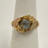 10K Two Tone Leaf And Grape Design Ring With CZ Center Stone SZ 4 1/2