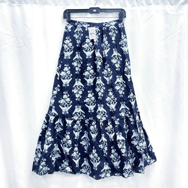 NWT Wmns J.CREW 100% Cotton Blue Floral Damask Maxi Skirt w/ Pockets Sz XXS