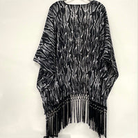 NWT Jennifer Lopez Black White Pattern Fringe Hem Kimono Top Women’s Sz 2X-3X