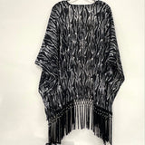 NWT Jennifer Lopez Black White Pattern Fringe Hem Kimono Top Women’s Sz 2X-3X