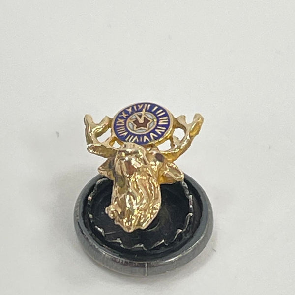Vintage 10K Elks Club Pin w Garnet Eyes & Sterling Back, 0.34g Gold Weight