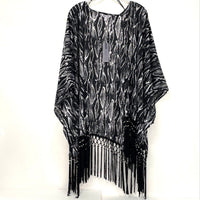 NWT Jennifer Lopez Black White Pattern Fringe Hem Kimono Top Women’s Sz 2X-3X