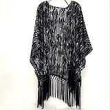 NWT Jennifer Lopez Black White Pattern Fringe Hem Kimono Top Women’s Sz 2X-3X