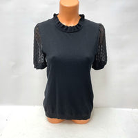 NWT Adrianna Papell Women's Sz S Black Clip Dot Puff Sleeve Twofer Top