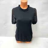 NWT Adrianna Papell Women's Sz S Black Clip Dot Puff Sleeve Twofer Top