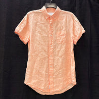 Mens ONIA 100% Linen Light Orange Chambray Short Sleeve Button Down Top Sz S