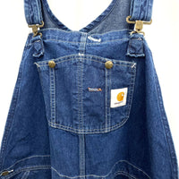 Mens CARHARTT Blue Denim Jean Workwear Rugged Flex Logger Bib Overalls Sz 50x32