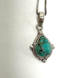 925 Sterling Silver Southwest Design Turquoise Pendant 6.4 Grams 18" Box Chain