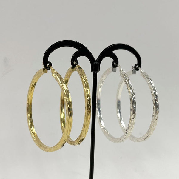 Sterling Silver & Vermeil 2-Pair Set 2" Diameter Patterned Hoop Earrings, 11.86g
