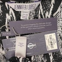NWT Jennifer Lopez Black White Pattern Fringe Hem Kimono Top Women’s Sz 2X-3X