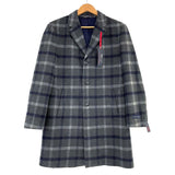 NWT Mens TOMMY HILFIGER Wool Blend Gray & Blue Gingham Coat Sz 38 Short MSRP$395