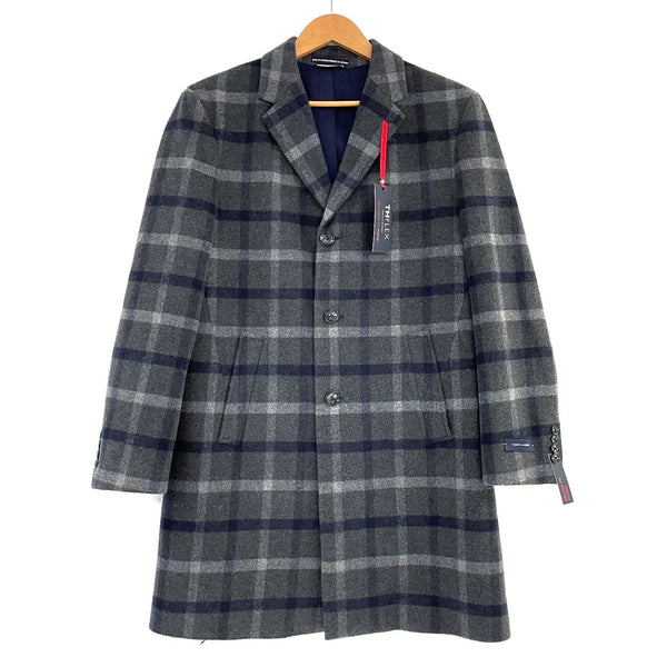 NWT Mens TOMMY HILFIGER Wool Blend Gray & Blue Gingham Coat Sz 38 Short MSRP$395