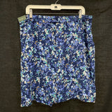 Wmns EDDIE BAUER 100% Rayon Blue Floral Drawstring Casual Knee Length Skirt Sz L