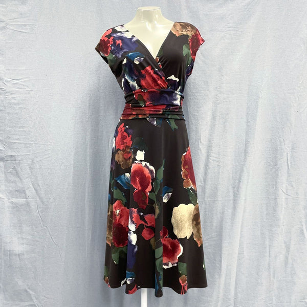 NWT Wmns G.H. BASS & CO. Brown Watercolor Floral A-Line Midi Dress Sz 8 MSRP$90