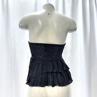 NWT Wmns FREE PEOPLE Black Strapless Lace Peplum Ruffle Bustier Crop Top Sz XS