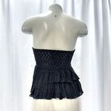 NWT Wmns FREE PEOPLE Black Strapless Lace Peplum Ruffle Bustier Crop Top Sz XS