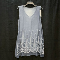 NWT Wmns SOFT SURROUNDINGS Silk Shell Gray Embroidered Tank Top Sz S MSRP$98.95