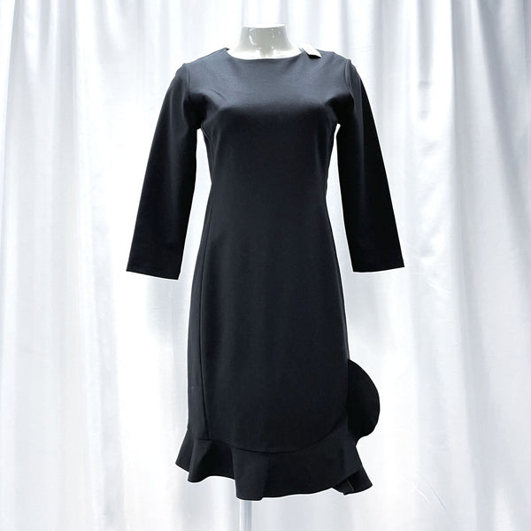 NWT Wmns ANN TAYLOR Black 3/4 Sleeve Ruffle Bottom Knee Length Dress Sz 2