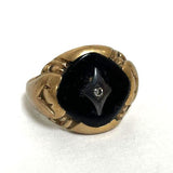 Vintage 10K Yellow Gold Onyx & Diamond Accent Ring, Issues, 6.06g