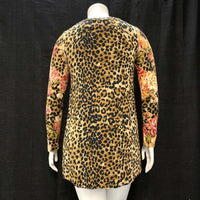 Wmns JOHNNY WAS Los Angeles Floral Leopard Print Long Sleeve Stretch Top Sz M