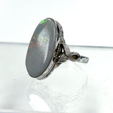 925 Sterling Silver Opal Doublet Ring With Leaf Detail SZ - 6