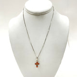 Sterling Silver 17.75" Mixed-Color Amber Cross Pendant With Chain, 4.2g