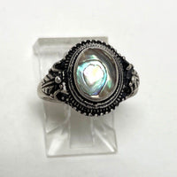 Sterling Silver Abalone Stone Ring Size 4.75 w/ Leaf Detailing, 3.13g