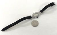 Diamonique Jeweled Mother of Pearl Dial & Genuine Leather Band Ladies Watch