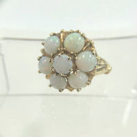 14K Yellow Gold Australian Crystal Opal Cluster Cocktail Ring Size 7